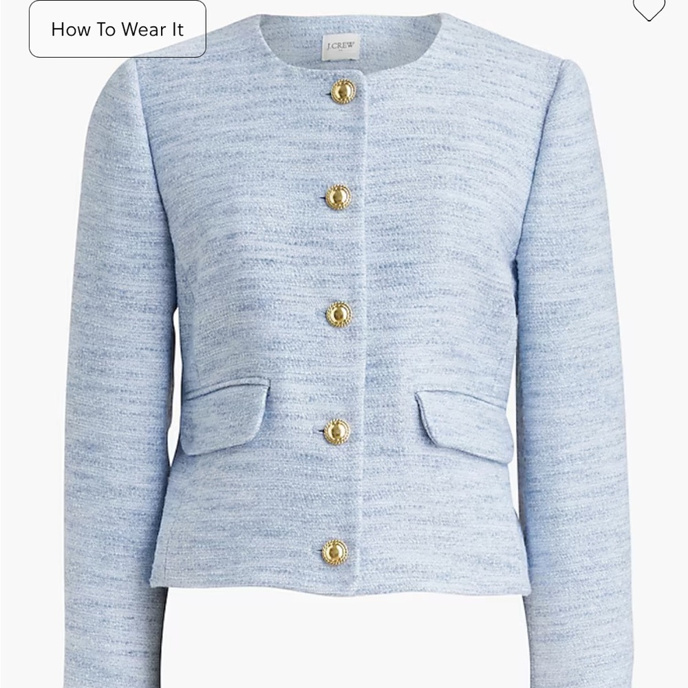 JCrew light blue cropped blazer size XS, gold buttons NWT